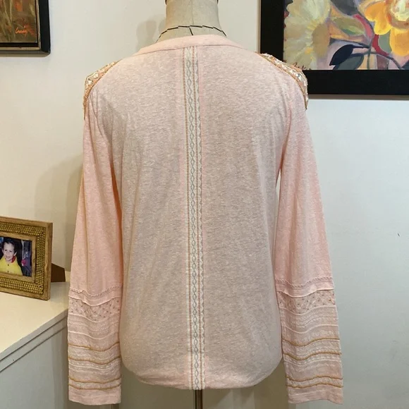 BEING DELETED Sundance Pink Embroidered Beaded Long Sleeve Bohemian Lace Blouse - Picture 5 of 6